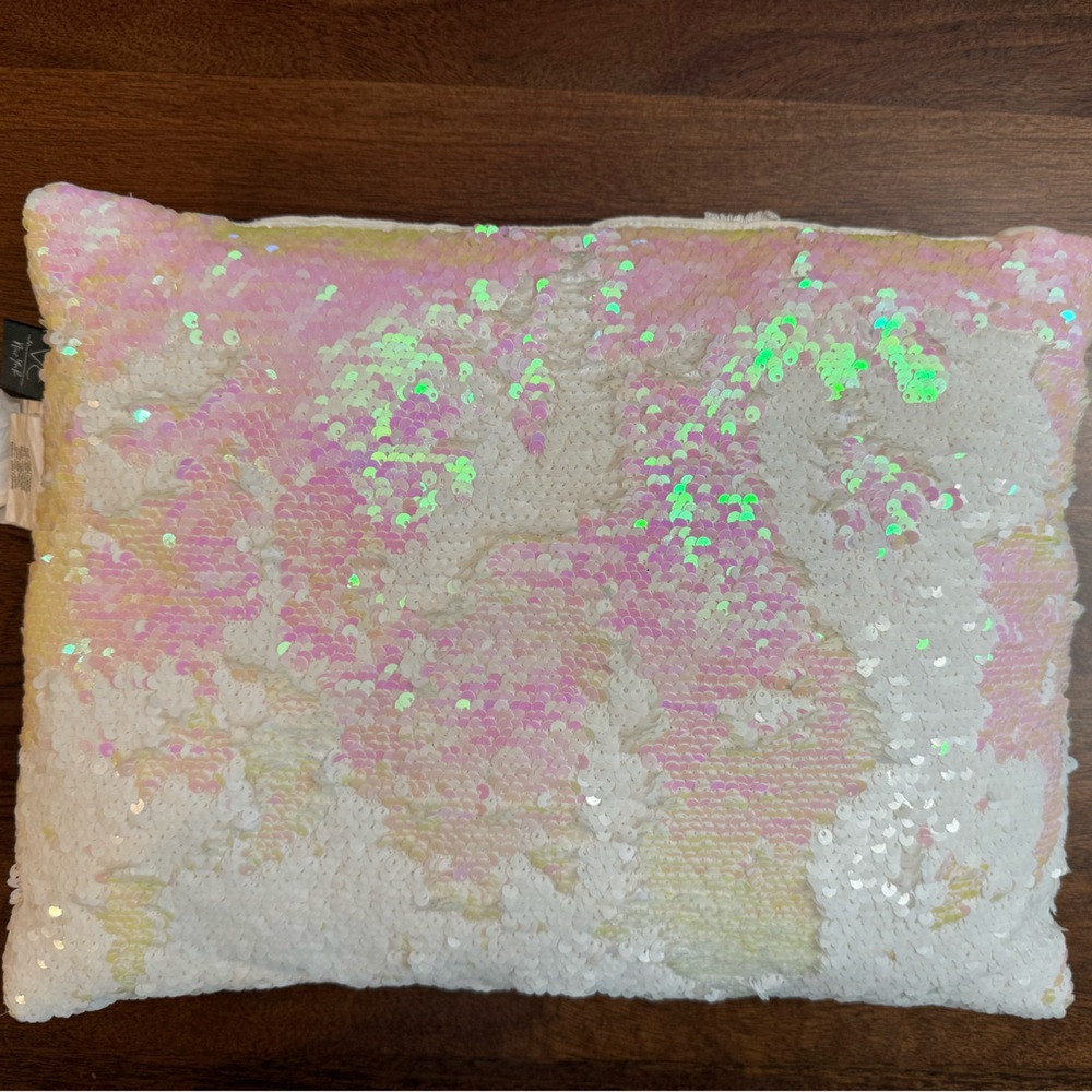 1 sequin flippy mermaid pillow - white to iridescent white.